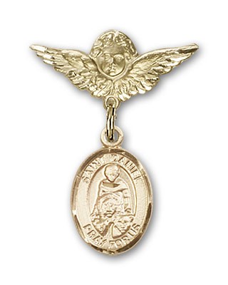 Pin Badge with St. Daniel Charm and Angel with Smaller Wings Badge Pin - 14K Solid Gold