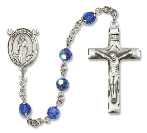St. Barnabas Sterling Silver Heirloom Rosary Squared Crucifix - Sapphire