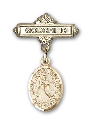 Pin Badge with St. Joseph of Cupertino Charm and Godchild Badge Pin - 14K Solid Gold