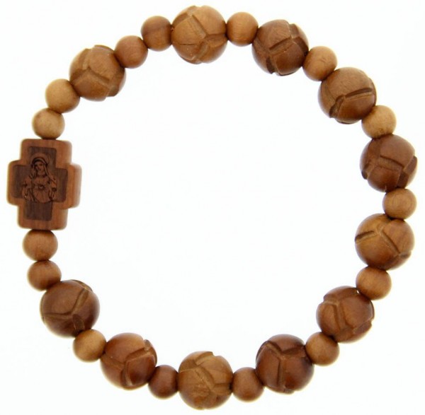 Jujube Wood Carved Rosary Bracelet - 10mm - Brown