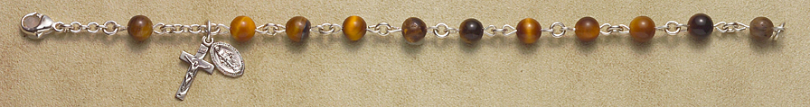 Rosary Bracelet - Sterling Silver with Tigereye Beads - Brown
