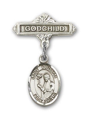 Pin Badge with St. Dunstan Charm and Godchild Badge Pin - Silver tone