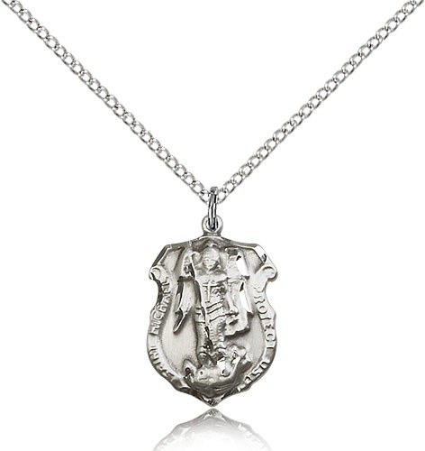 Women's St. Michael the Archangel Badge Shaped Medal - Sterling Silver