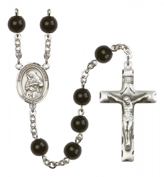 Men's Our Lady of Providence Silver Plated Rosary - Black
