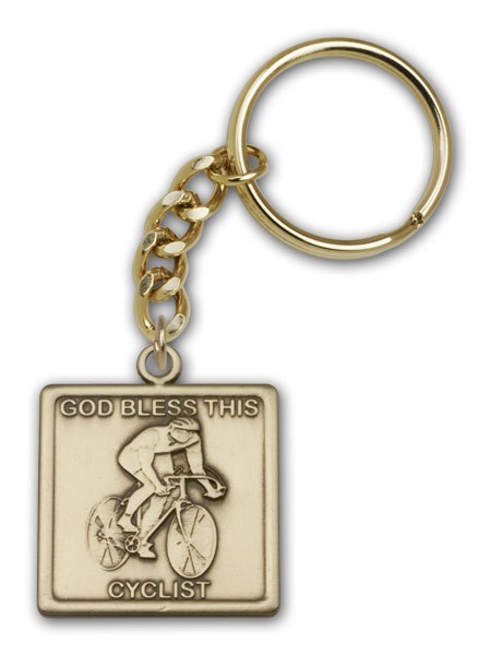 God Bless This Cyclist Keychain - Antique Gold