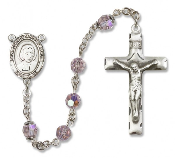 St. John Baptist de la Salle Sterling Silver Heirloom Rosary Squared Crucifix - Light Amethyst
