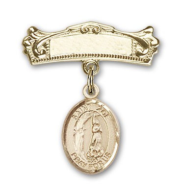 Pin Badge with St. Zoe of Rome Charm and Arched Polished Engravable Badge Pin - 14K Solid Gold
