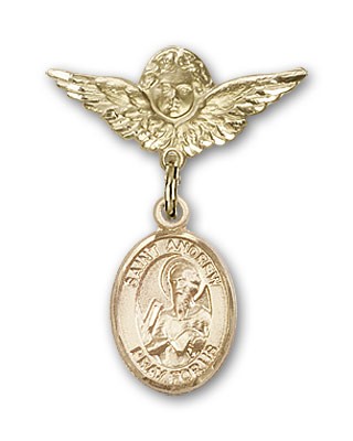 Pin Badge with St. Andrew the Apostle Charm and Angel with Smaller Wings Badge Pin - Gold Tone
