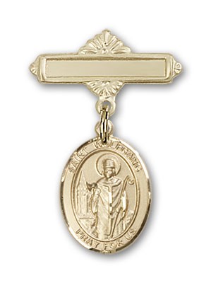 Pin Badge with St. Wolfgang Charm and Polished Engravable Badge Pin - 14K Solid Gold