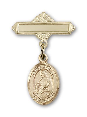 Pin Badge with St. Agnes of Rome Charm and Polished Engravable Badge Pin - Gold Tone