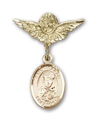 Pin Badge with St. Sarah Charm and Angel with Smaller Wings Badge Pin - Gold Tone