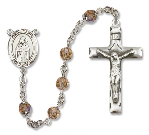 St. Samuel Sterling Silver Heirloom Rosary Squared Crucifix - Topaz