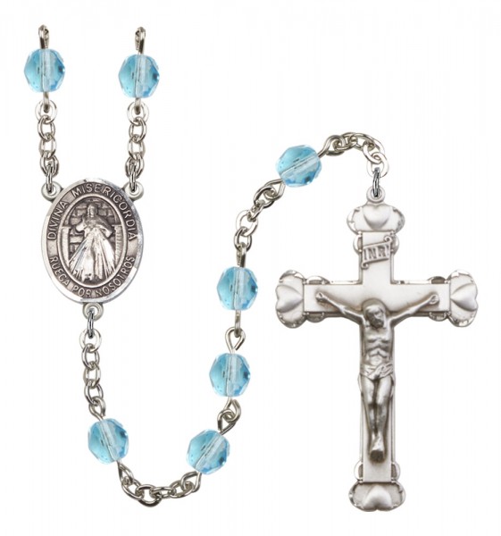Women's Divina Misericordia Birthstone Rosary - Aqua