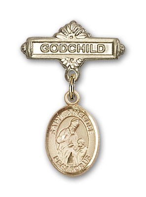 Pin Badge with St. Ambrose Charm and Godchild Badge Pin - Gold Tone