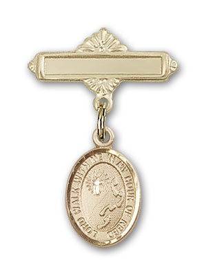 Pin Badge with Footprints Cross Charm and Polished Engravable Badge Pin - Gold Tone