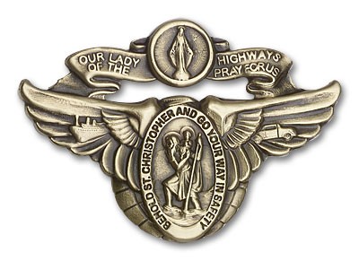 Our Lady of the Highway &amp; St. Christopher Visor Clip - Antique Gold