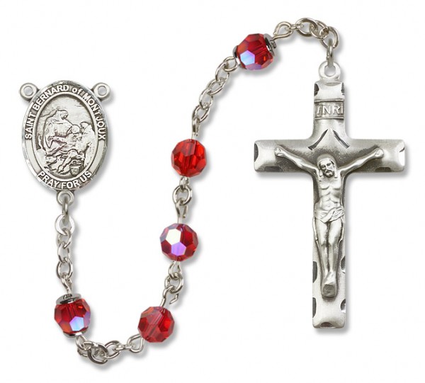 St. Bernard of Montjoux Sterling Silver Heirloom Rosary Squared Crucifix - Ruby Red
