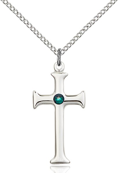 Women's Maltese Edge Cross Pendant with Birthstone Options - Emerald Green
