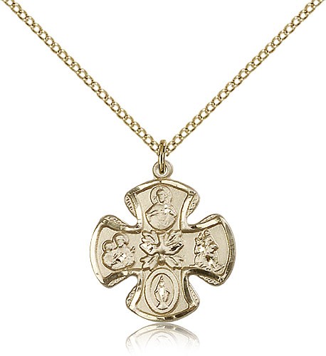 Women's Wide Tip 5-Way Medal with Dove Center - 14KT Gold Filled