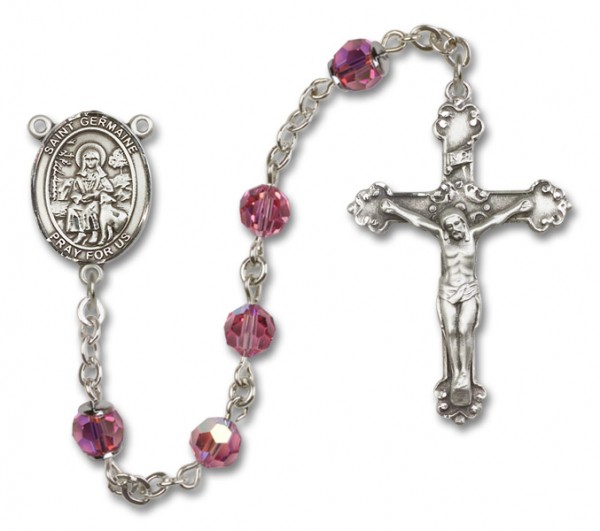 St. Germaine Cousin Sterling Silver Heirloom Rosary Fancy Crucifix - Rose