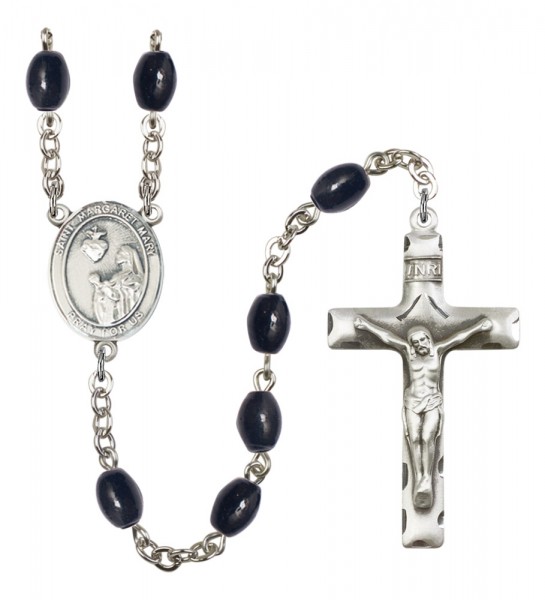 Men's St. Margaret Mary Alacoque Silver Plated Rosary - Black Oval