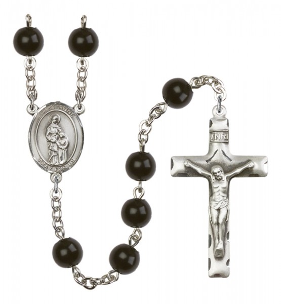 Men's St. Anne Silver Plated Rosary - Black