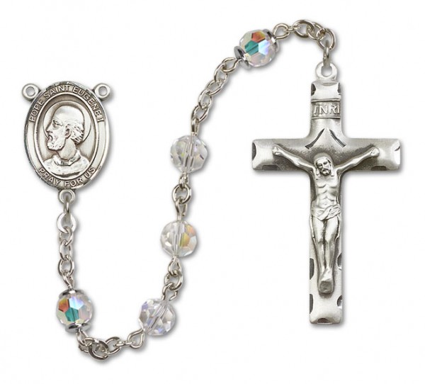 Pope Saint Eugene I Sterling Silver Heirloom Rosary Squared Crucifix - Crystal