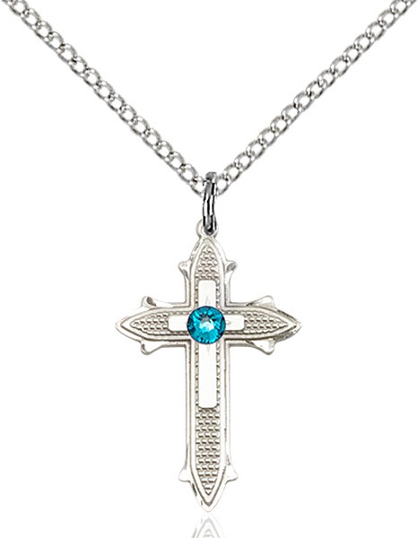 Polished and Textured Cross Pendant with Birthstone Options - Zircon