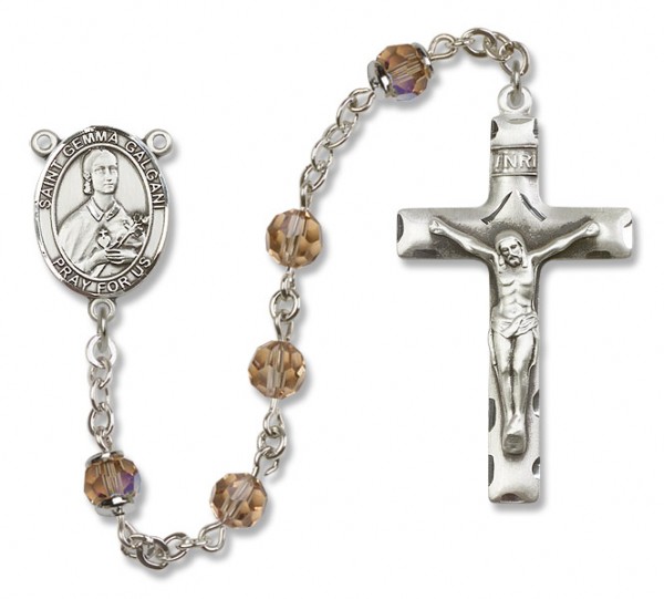 St. Gemma Galgani Sterling Silver Heirloom Rosary Squared Crucifix - Topaz