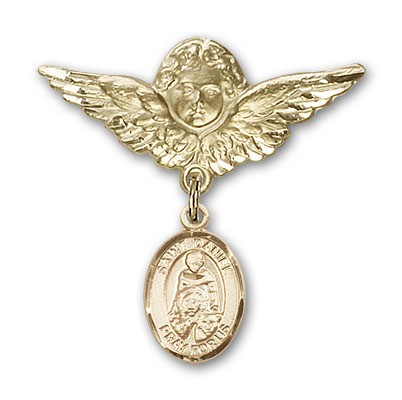 Pin Badge with St. Daniel Charm and Angel with Larger Wings Badge Pin - Gold Tone