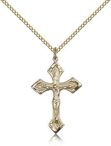 High Polished Point Tip Crucifix Necklace - 14KT Gold Filled