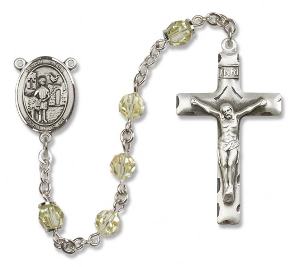 St. Vitus Sterling Silver Heirloom Rosary Squared Crucifix - Zircon