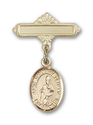 Pin Badge with St. Augustine of Hippo Charm and Polished Engravable Badge Pin - Gold Tone