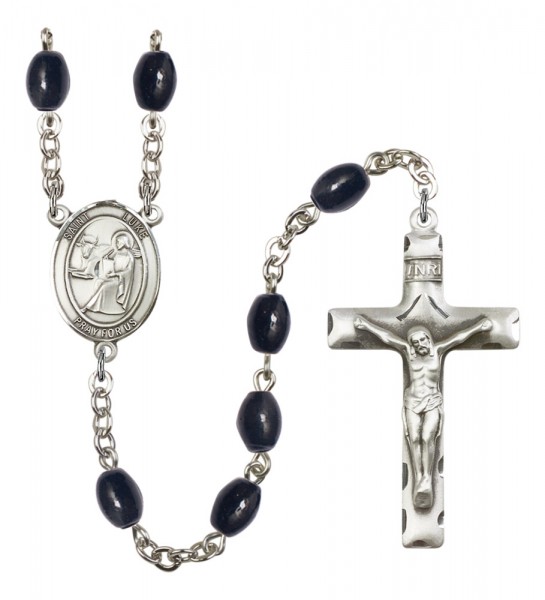 Men's St. Luke the Apostle Silver Plated Rosary - Black Oval