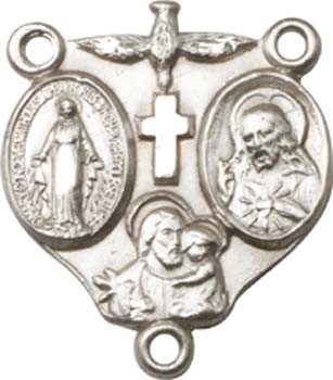 3-Way Sterling Silver Rosary Centerpiece - Sterling Silver