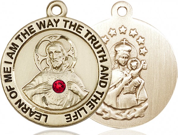 Round Scapular Pendant with Mt. Carmel Birthstone Option - 14K Solid Gold
