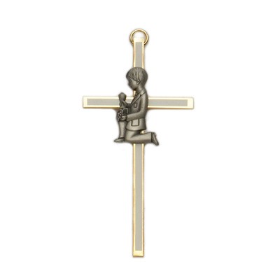 First Communion Cross Boy - 4&quot;H - Brass
