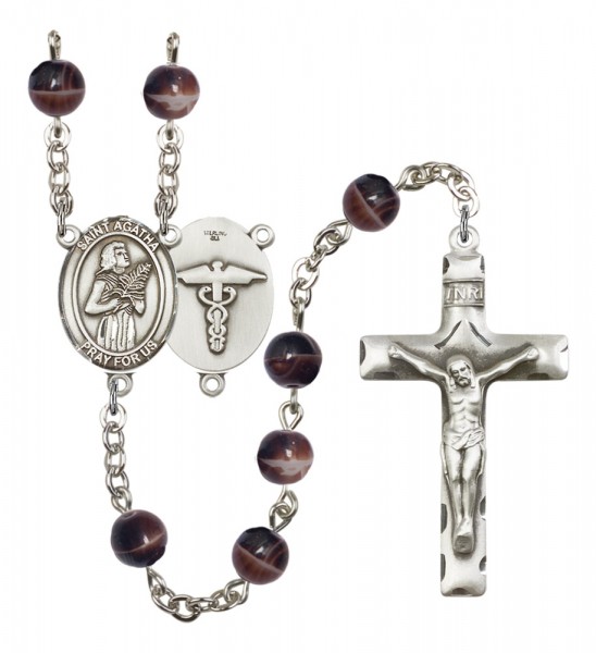 Men's St. Agatha Nurse Silver Plated Rosary - Brown