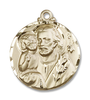 Men's St. Joseph Medal with High Relief - 14K Solid Gold