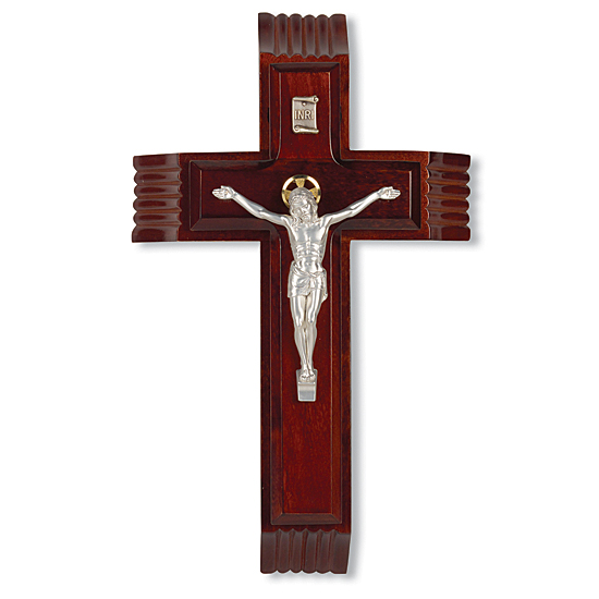 Dark Cherry Sick Call Crucifix Set - 10 inch - Cherry Wood