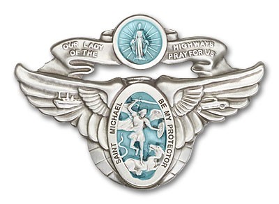 Our Lady of the Highway &amp; St Michael Visor Clip - Blue | Silver