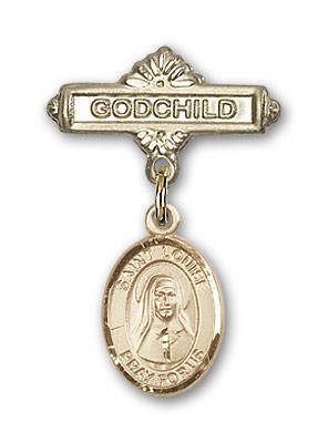 Pin Badge with St. Louise de Marillac Charm and Godchild Badge Pin - Gold Tone