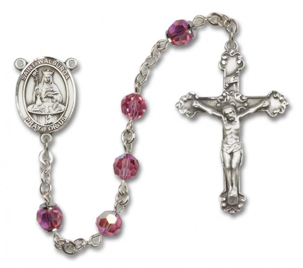 St. Walburga Sterling Silver Heirloom Rosary Fancy Crucifix - Rose