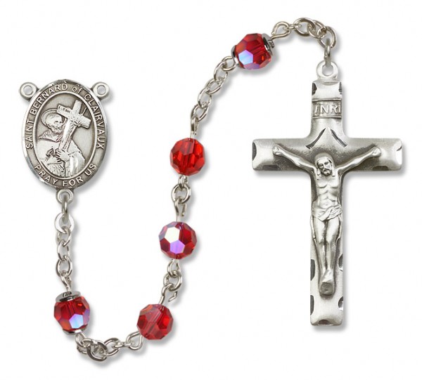 St. Bernard of Clairvaux Sterling Silver Heirloom Rosary Squared Crucifix - Ruby Red