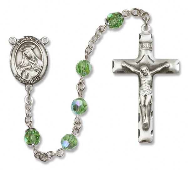 St. Rose of Lima Sterling Silver Heirloom Rosary Squared Crucifix - Peridot