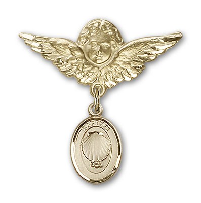 Baby Pin with Baptism Charm and Angel with Larger Wings Badge Pin - Gold Tone