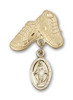 Baby Badge with Blue Miraculous Charm and Baby Boots Pin - 14K Solid Gold