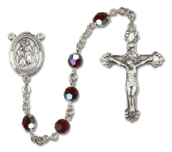 St. John the Baptist Sterling Silver Heirloom Rosary Fancy Crucifix - Garnet