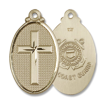 Cross Coast Guard Pendant - 14K Solid Gold