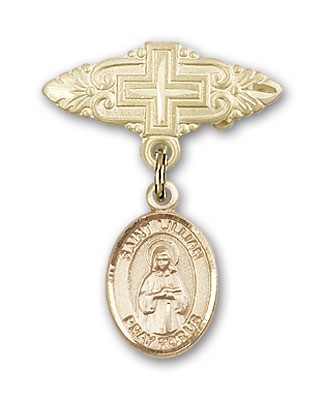 Pin Badge with St. Lillian Charm and Badge Pin with Cross - Gold Tone